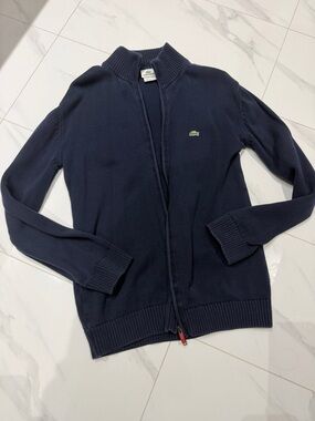 Lacoste Men’s Navy Full-Zip Cotton Knit Sweater